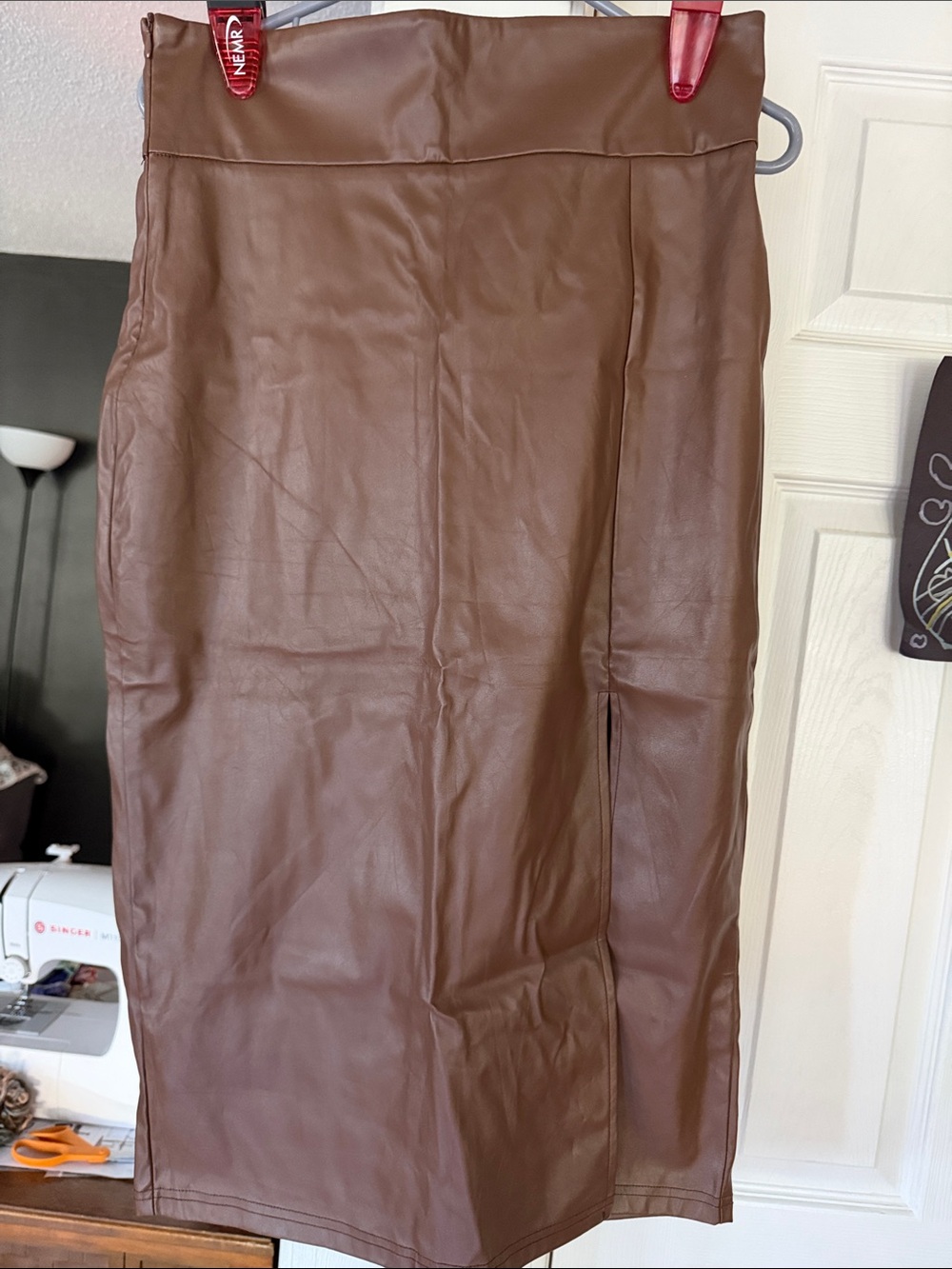 SHEIN Brown Faux Leather Pencil Skirt
